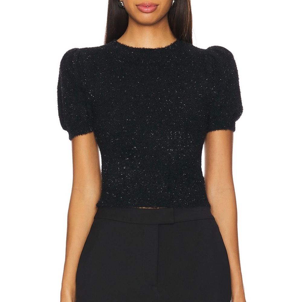 NWT Alice + Olivia Ciara Puff Sleeve Sweater in Black